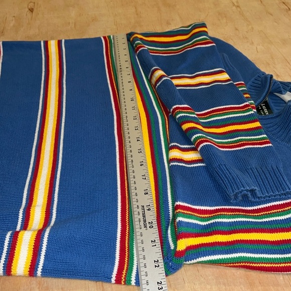 Lauren Ralph Lauren blue quarter zip collared sweater multicolored stripes - Picture 4 of 6